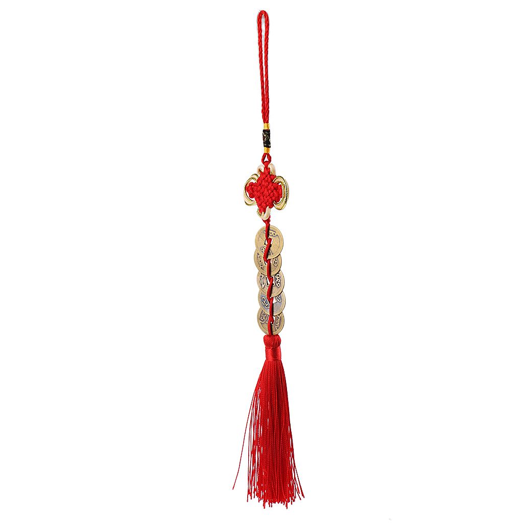 13" Chinese Knot Tassel Hanger Feng Shui 5 Coins Pendant Car Hanging