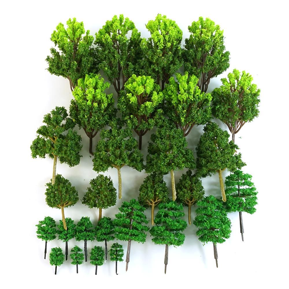28pcs Model Trees Mixed Model Tree Green Mini Tree Set Train Scenery Miniature Landscape Scenery Sand Table Models Architecture Trees