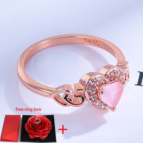 Women's Jewelry Rose Gold Rings Wedding Ring+ Ring Box