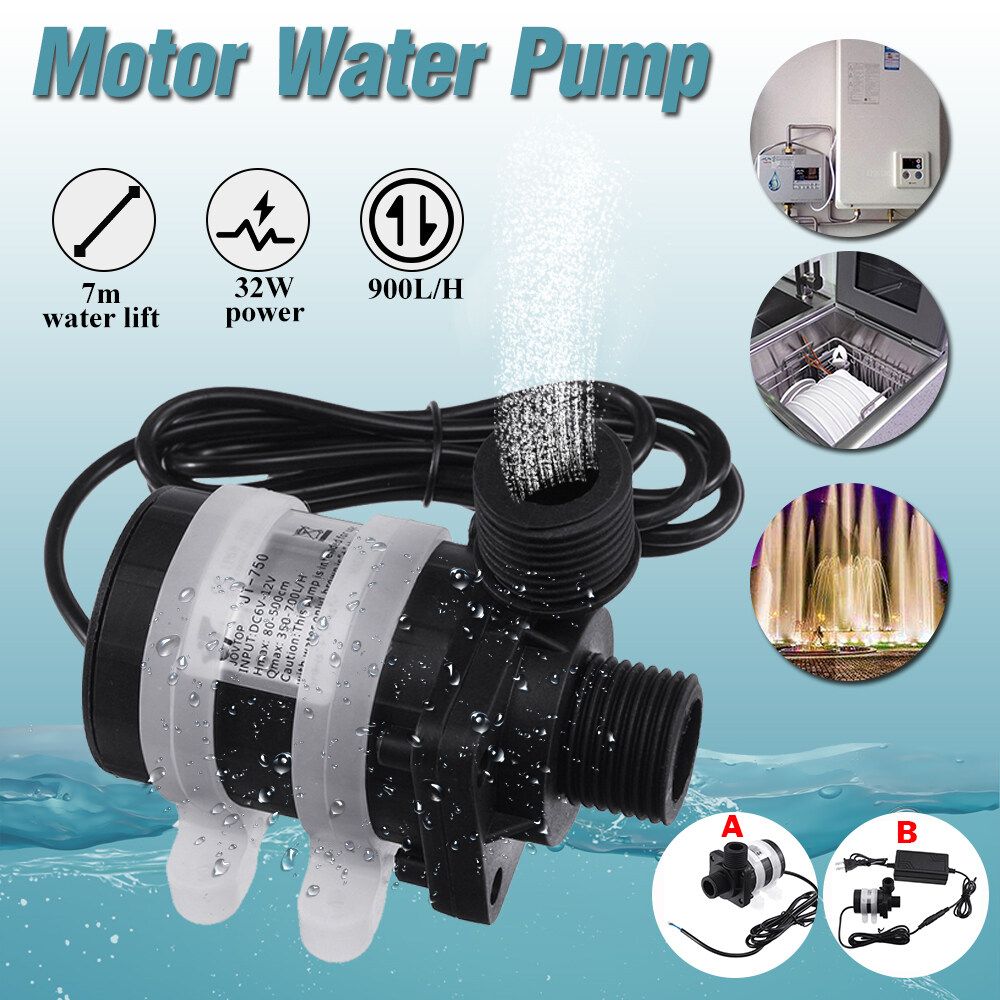 12V Brushless Water Pump 1/2 Centrifugal Peripheral For Aquarium Pond 32W With Adapter [Black]