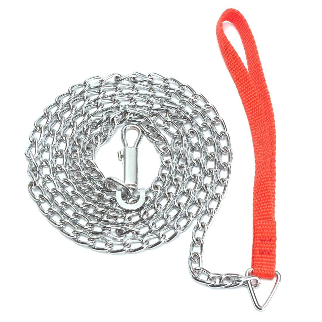 1.6m Heavy Duty Metal Chain Dog Walking Lead Clip Red Handle