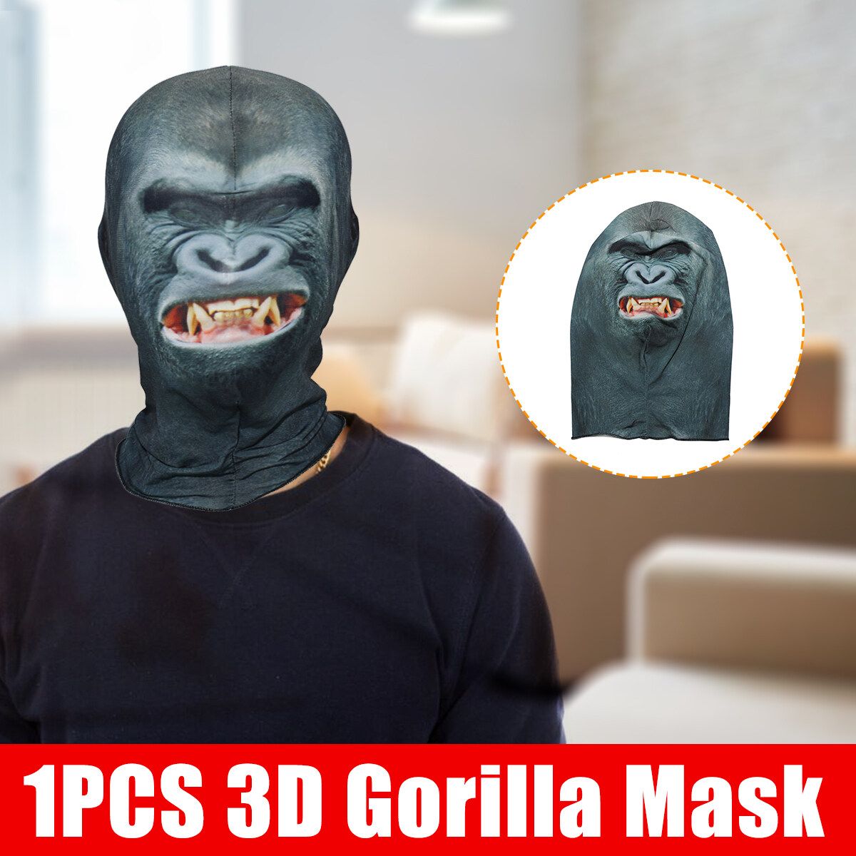 3D Gorilla Pattern Polyester Fleece Animal Character Cover Halloween Scary Cover Gorilla Angry