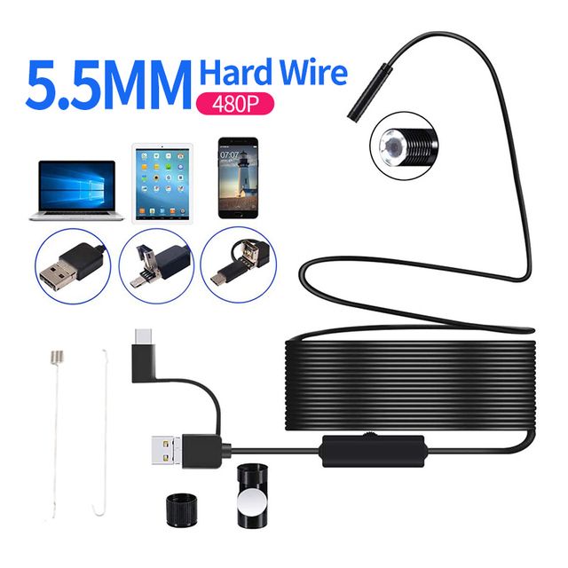 5.5mm 7mm Endoscope Camera Flexible IP67 Waterproof 6 LED Micro USB Type_C Smartphone Inspection Camera For Android Phone PC(#5.5mm Single Lens)