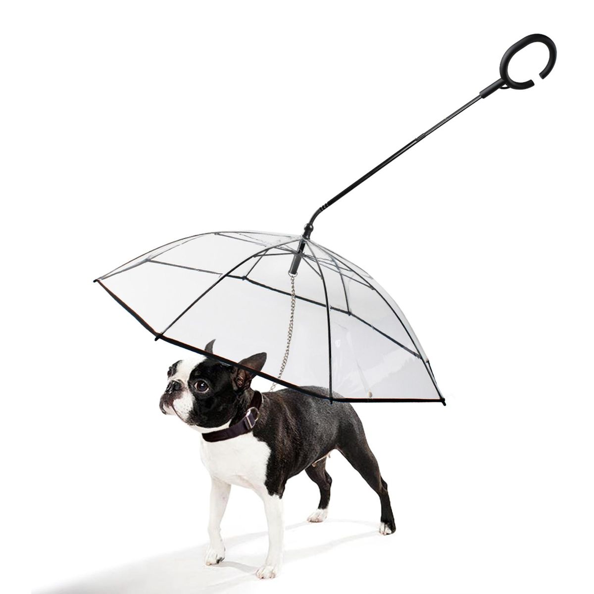 Dog Umbrella with Leash Chain Transparent Cover for Small Medium Dogs in Rain Snowy Weather