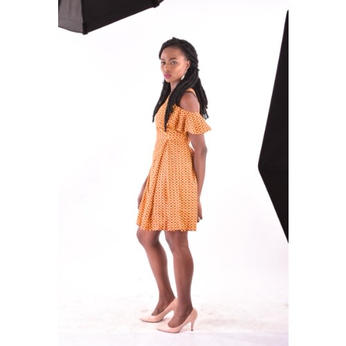 Ankara Midi Ladies Gown With Small Sleeve-yellow. Lg-4578