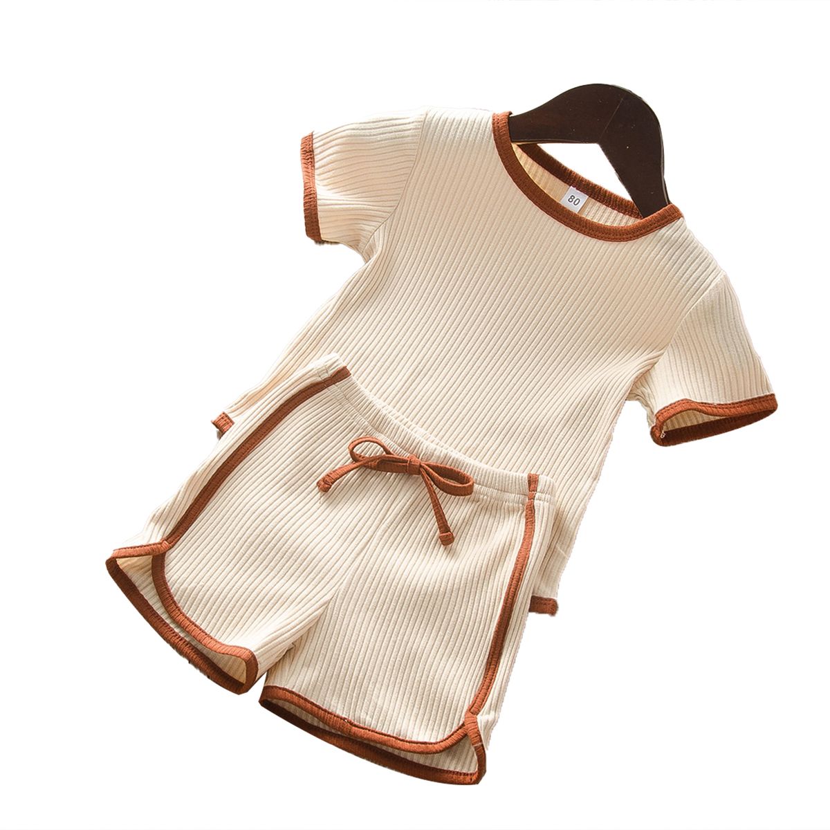 Kids Set Knitting Thin Solid Little Boys Summer Romper-Beige