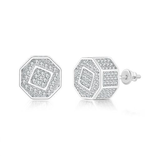 8-sided Full Diamond Men's Earrings Thread Zirconia Micro-set Ear Pin Silver