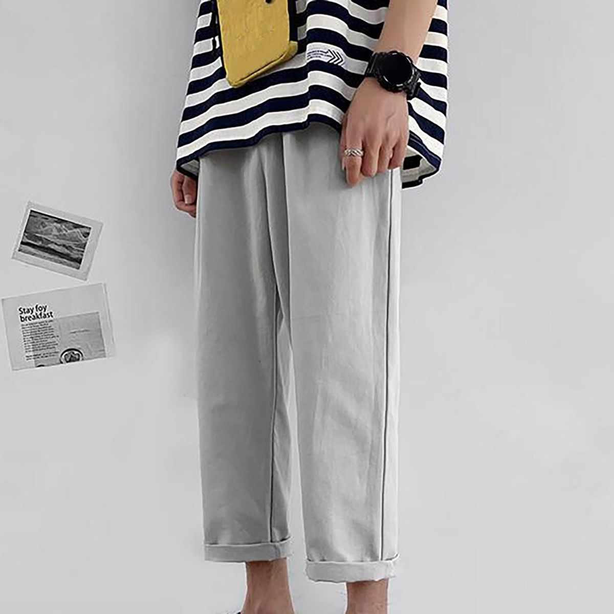 Informal sports pants for men Smooth-colored widespread pockets with pocket for summer and autumn bodybuilding