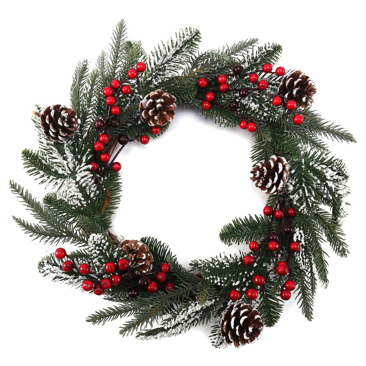 Christmas Garland PE Pine Cone Red Fruit Wreath White Flocki