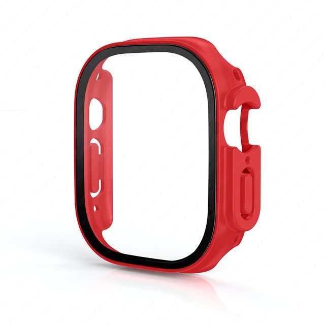 (7 Red)Glass+Cover For Apple Watch Case Ultra 49mm Smartwatch PC Screen Protector Bumper Tempered Accessories Iwatch Ultra 49 Mm Series DOU