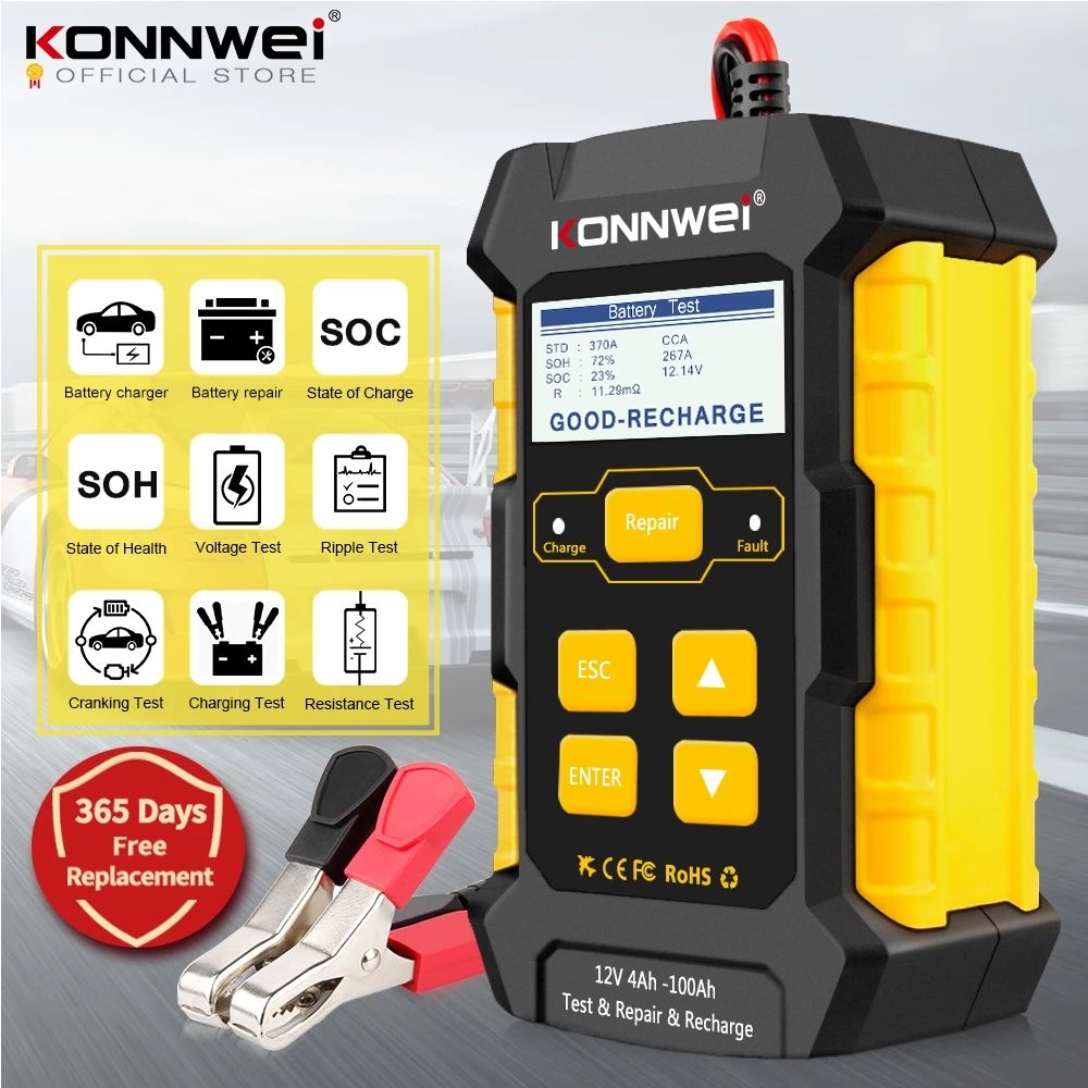 KW510 Full Automatic 12V Car Battery Tester Pulse Repair 5A Battery Chargers Wet Dry AGM Gels Lead Acid Car Repair Tool