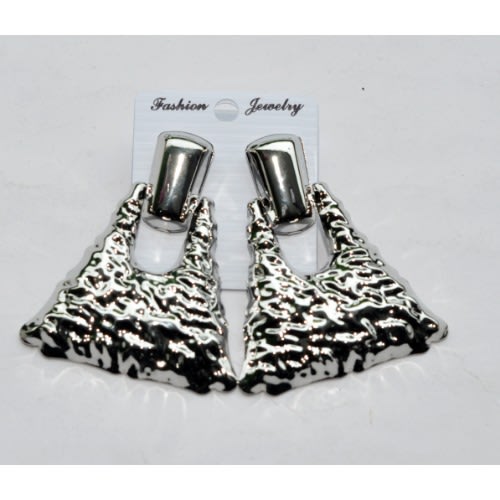 Unique Ladies Patterned Light Triangle Shaped Silver Earrings Er-9451
