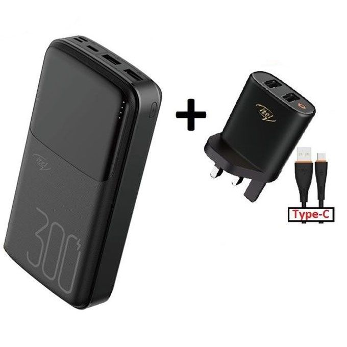 30000mAh Triple Input Fast Charging Power Bank + Fast Type-C Charger