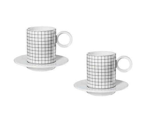Memphis Espresso Cup 'Squares' Set Of 2 - 50 Ml, Black/White