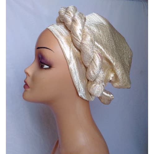 Plain Stylish Twist Design Turban Cap - Cream