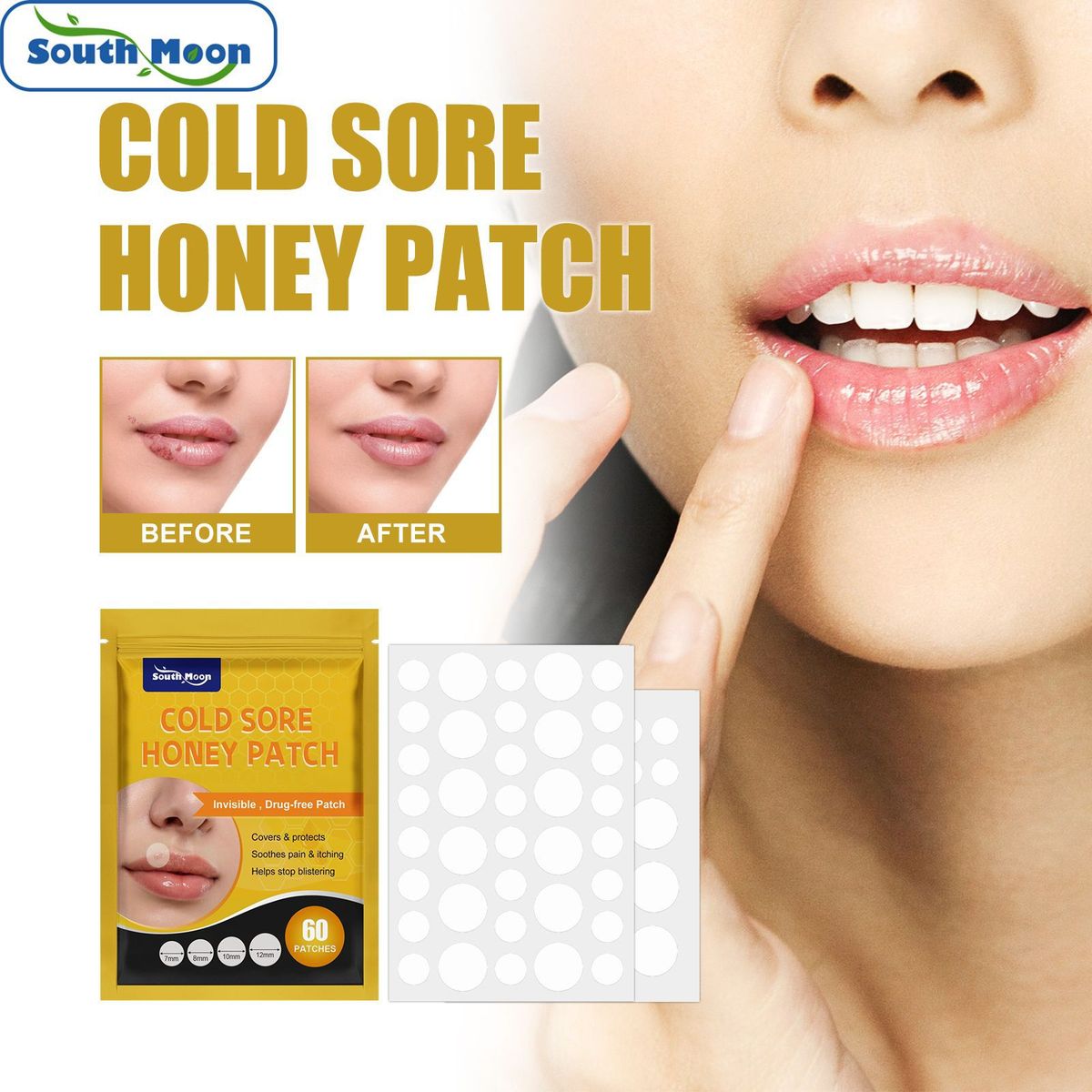60Pcs Cold Sore Honey Patch Soothe Itching Pain Burning