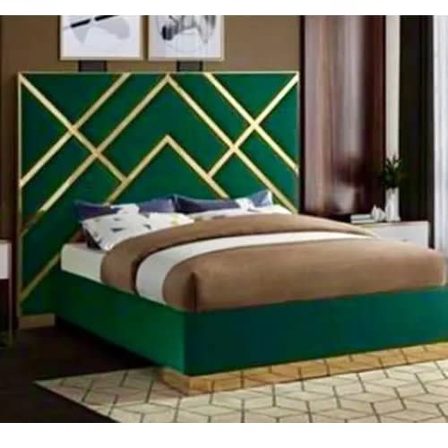 Sonia Padded Green Bedframe With 2 Side Cabinets