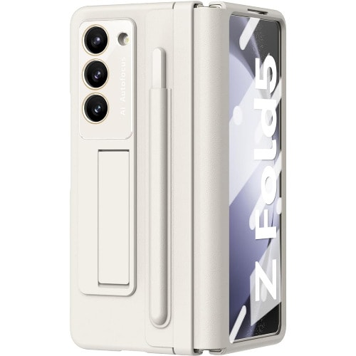 Full Protection And S Pen Holder With Kickstand And Screen Protector For Galaxy Z Fold 5 - White