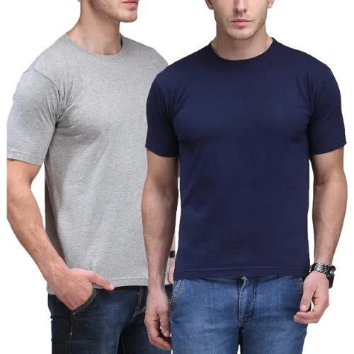 Pack Of Two Cotton Roundneck T-shirt For Men - Grey And Navy Blue
