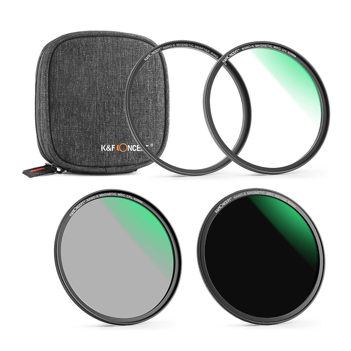K&F CONCEPT 3pcs Ultra Clear Magnetic Filters(UV Filter + CPL Filter + ND1000 Filter) Waterproof Scratch-Resistant with Adapter Ring Storage Bag for DSLR camera Lens, 82mm Diameter