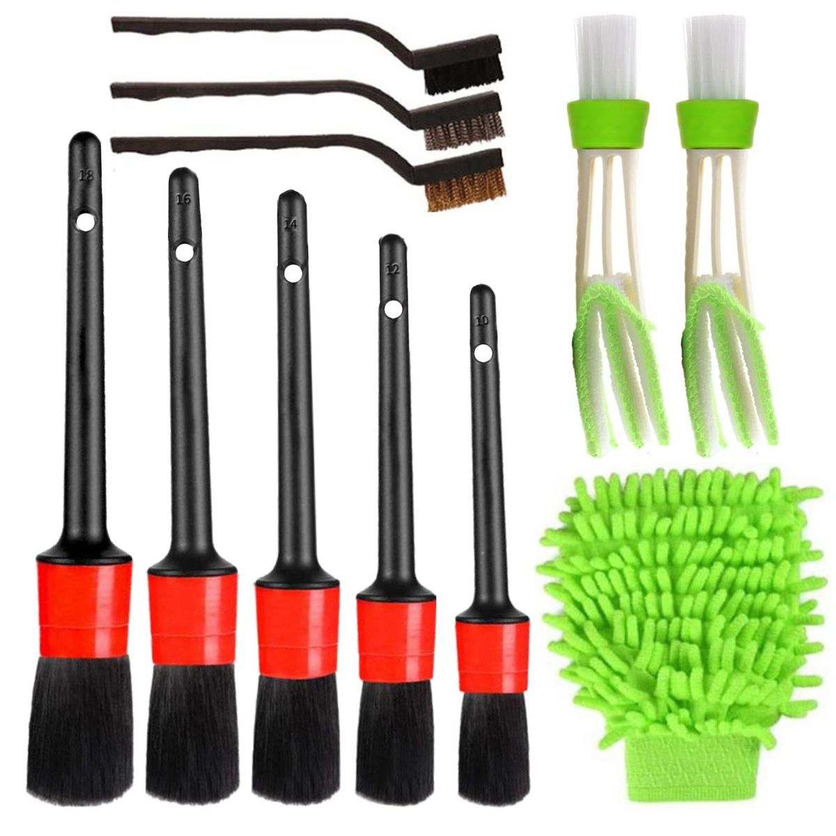 11 Pcs Car Cleaner Brush Set Including Premium Detail Brush,Wire Brush and Car Wash Mitt,Automotive Air Conditioner Brush,Auto Detailing Brush for Cleaning Wheels,Interior,Exterior,Leather