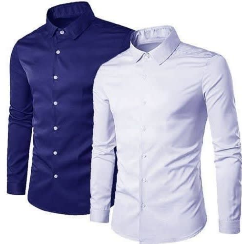 Set Of 2 Men's Real Formal Shirt - Blue/White