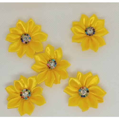 50 Small Satin Ribbon Yellow Rose Craft Decorative Fabric Flowers DIY