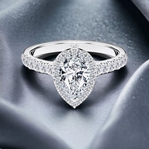Silver Diamond Pear Engagement Ring In Box