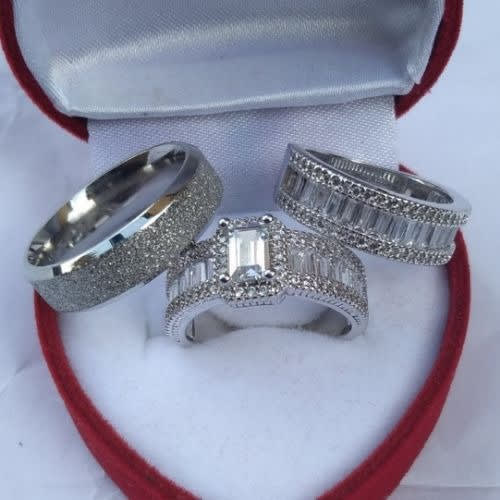 A14 Stone Silver Wedding Ring Set