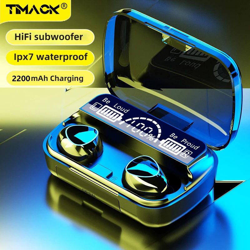 M10 Wireless Fingerprint Touch Bluetooth Headset Hifi 9D Stereo LED Charging Case Bluetooth Earphone Earbuds LED 2200mAH