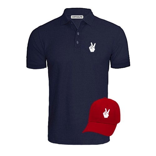 Make Peace Symbol Polo & Cap Bundle  - Navyblue, Red
