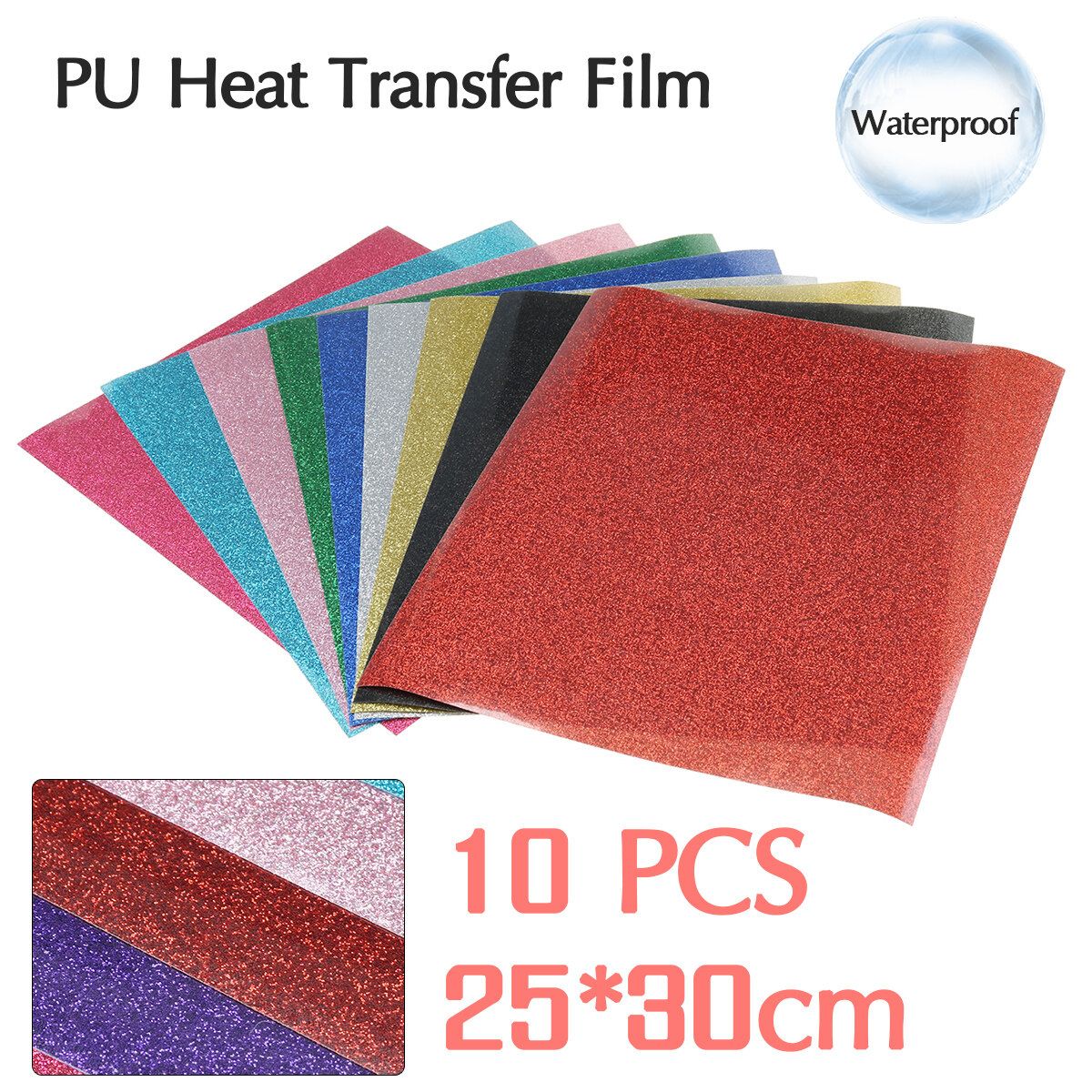 10PCS 25x30cm/9.8x11.8inch PU HTV Transfer T-Shirt Garment Iron On Film Heat Press Craft Vinyl DIY