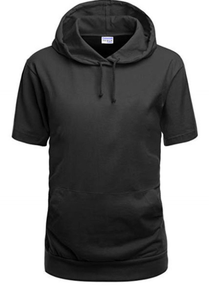 Short Sleeve Hooded T-Shirt With Pocket- Black