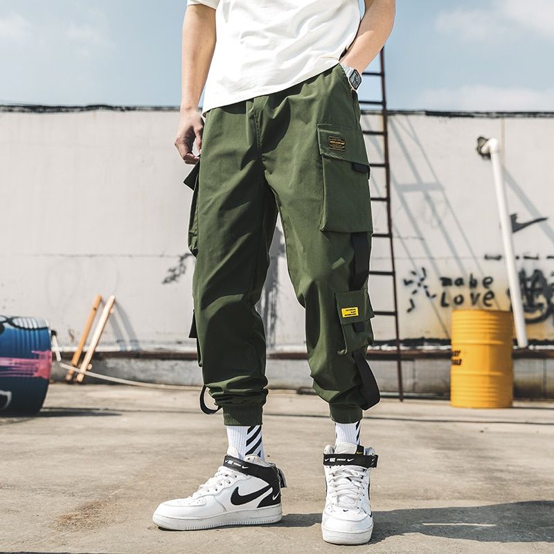 Men's Jogging Overalls Casual Hip-hop Pockets-Green