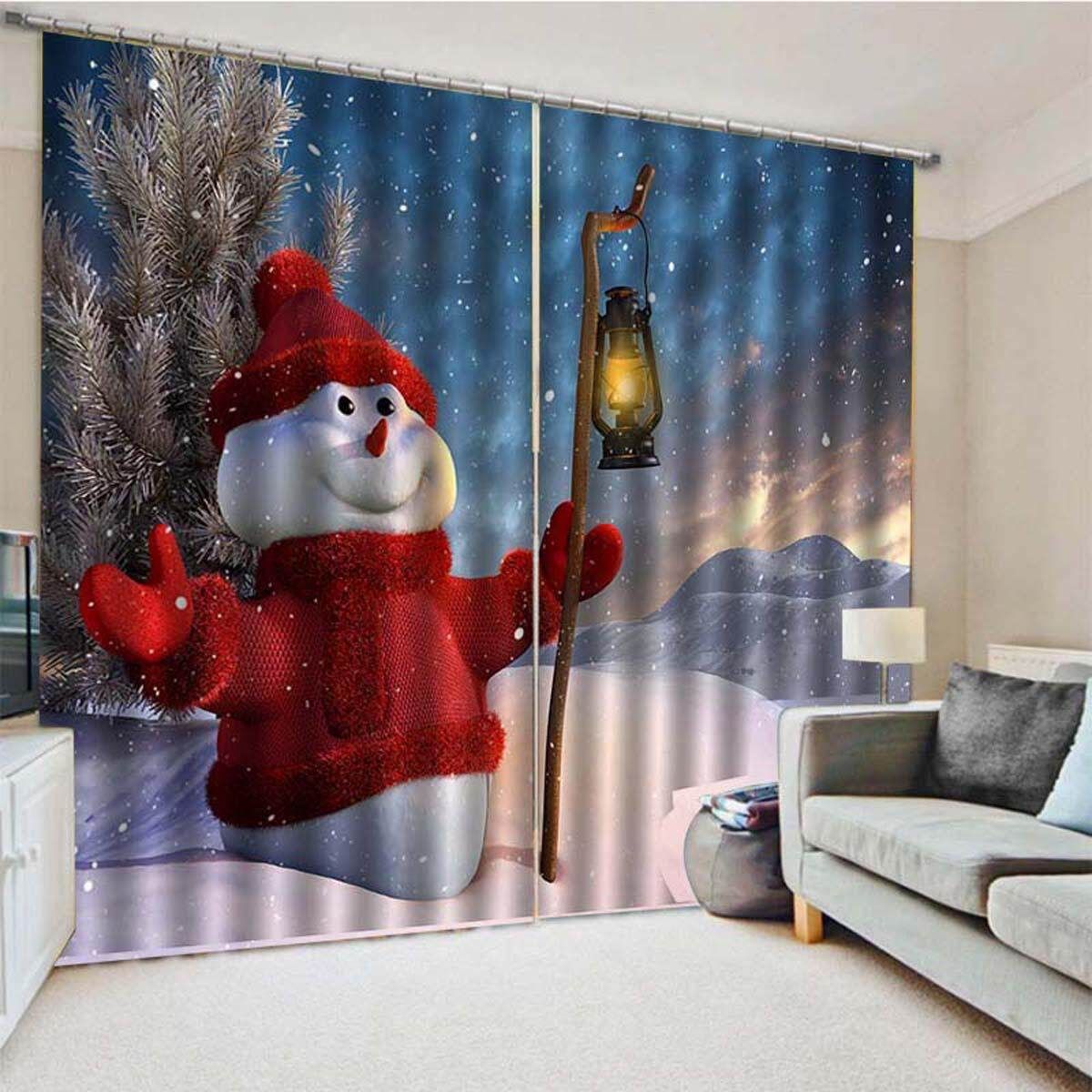 2Pcs 85X200CM Christmas Window Curtain Drape Xmas Decoration Bedroom Living Room Blue