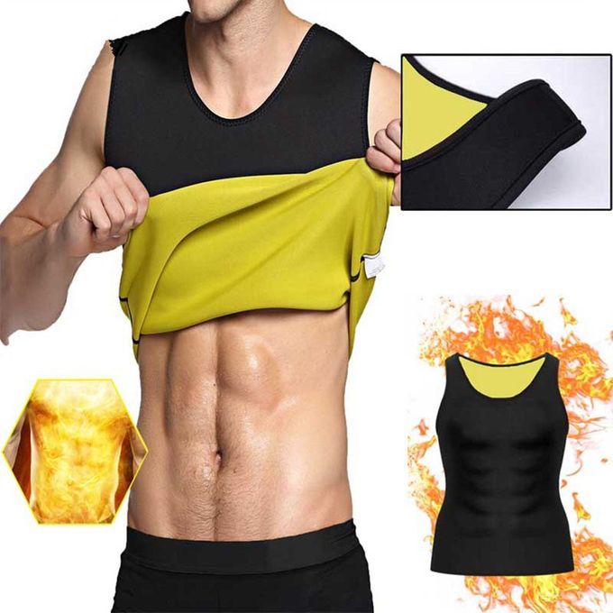MT Sleeveless Slimming Belly Men Vest Body Shaper Abdomen   Burning Shaperwear-black & Yellow-L