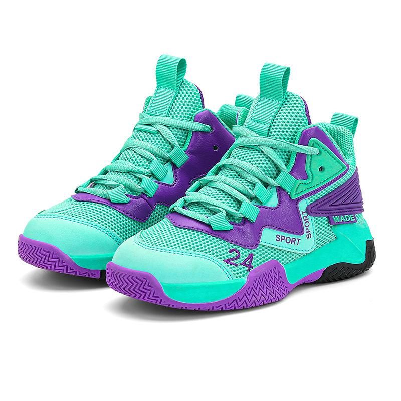 Boys Basketball Shoes Breathable Mesh Sneakers Purple