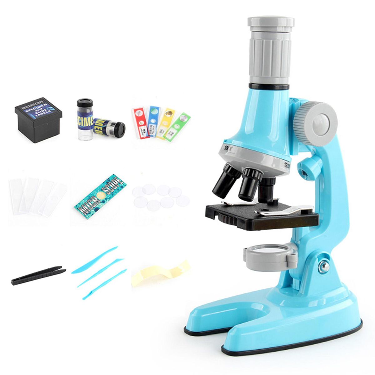 1 Set Children 100X600X1200X Multiple Objective Lens Student Kit Blue