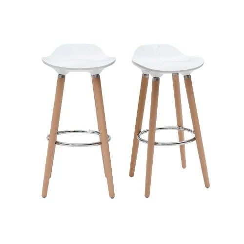 Modern Abs Plastic Bar Stools With Strong Wood Legs - Set Of 2- White