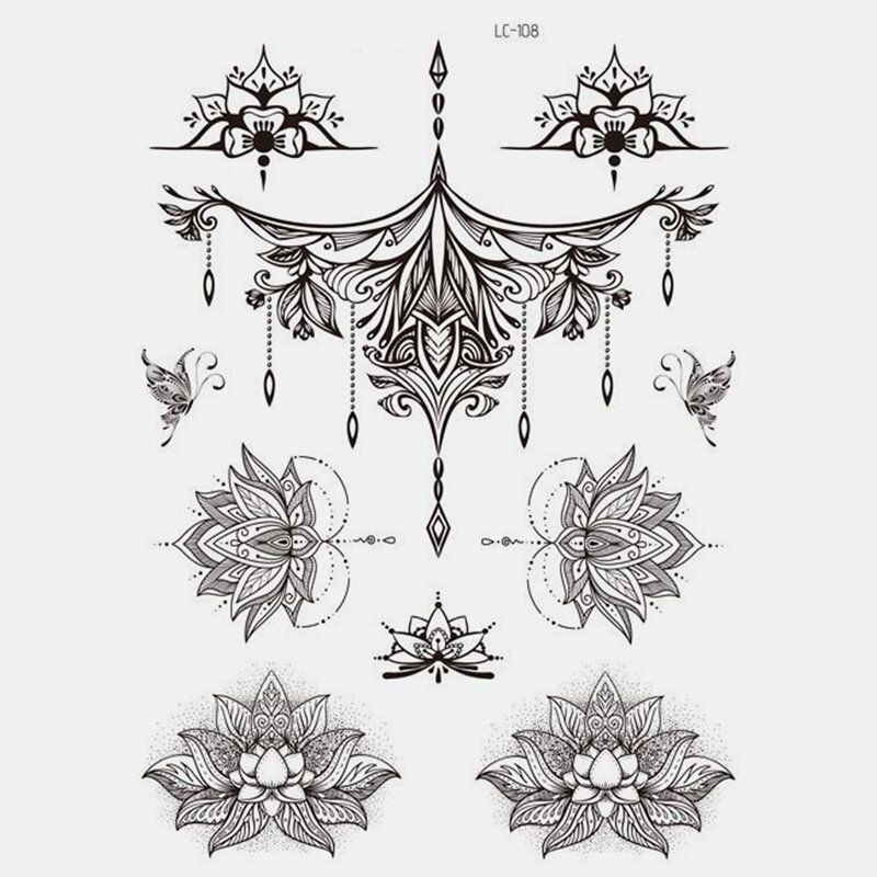 Black Feather Mandala Flower Temporary Tattoo Sticker