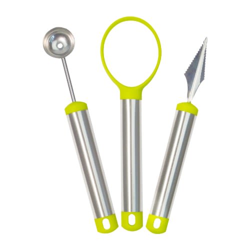 Fruit Garnishing Tool Set- 3-piece - Green & Silver