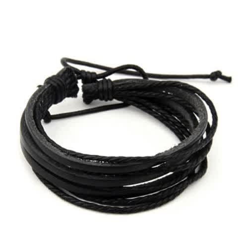 Multilayer Synthetic Leather Bracelet - Black
