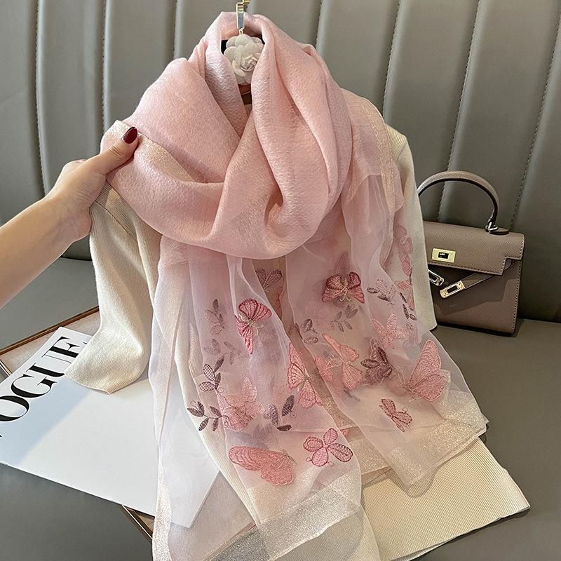 70*180CM Luxury Pure Silk Scarf Shawl Women Spring Autumn Long Scarves Ladies Fashion Embroidered Silk Neckerchief Hijab New