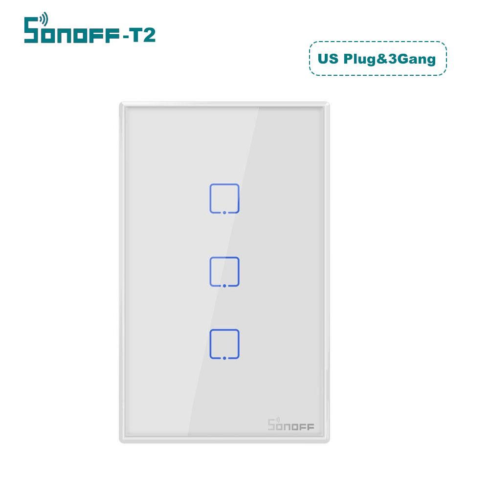 SONOFF T2 Intelligent Switch EU/UK/US AC 100-240V 1/2/3 Gang TX Series WIFI Wall Switch 433Mhz RF Remote Controlled Wifi Switch Intelligent Home Switch