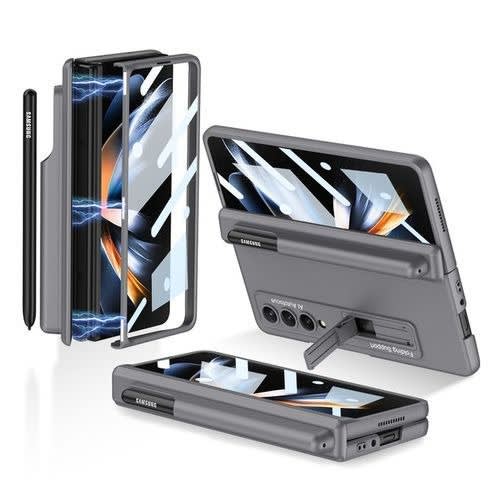 Samsung Galaxy Z Fold4 Case, 2 In 1 Built-in Pen Holder & Kickstand With Screen Protector-grey