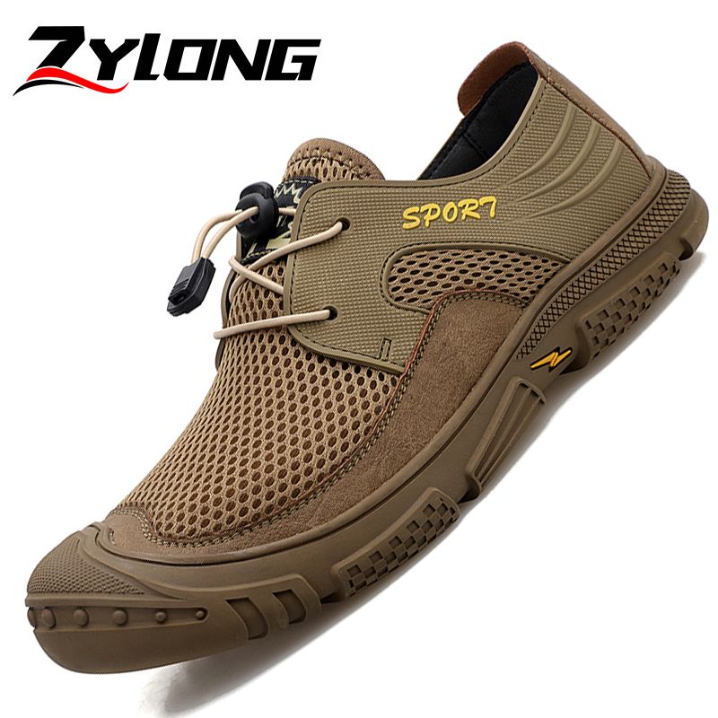 High Quality Elastic Band Men's Shoes Big Size 39-46 Outdoor Non-slip Leather+Mesh Hiking Climbing Shoes Retro Professional Trekking Sneakers Coffee
