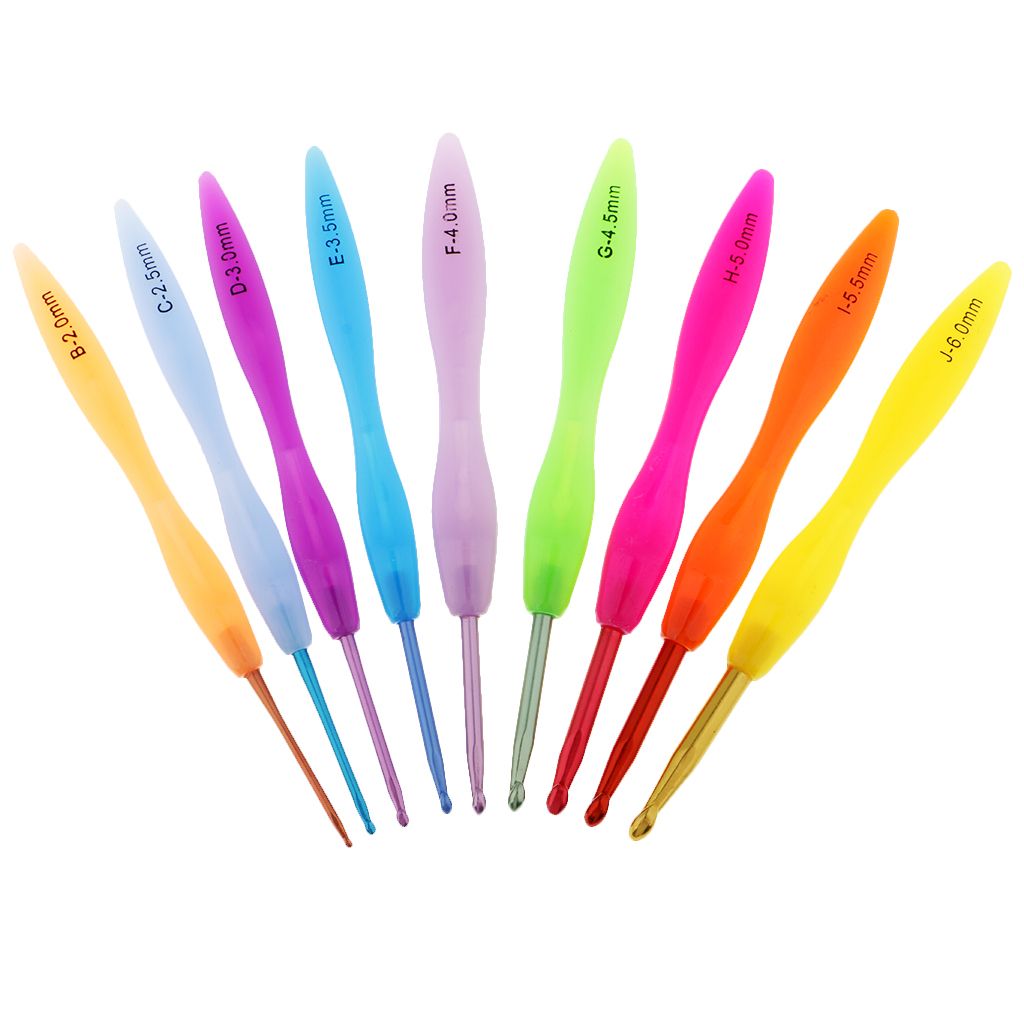 9Pcs Crochet Hook Set Size 2mm-6mm Aluminium Hooks