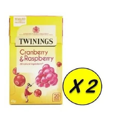 Cranberry & Raspberry Tea Bags - 20 TeaBags - 40g - Packs Of 2