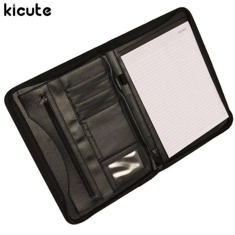 Document File Folder PU Leather Zipped Ring Binder Conference Bag Business Briefcase Office School Supply