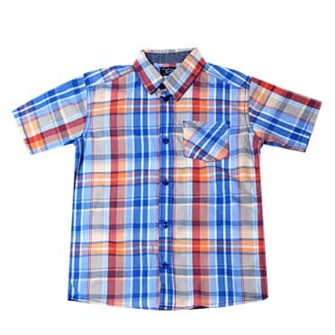 Boy's Plaid Short Sleeve Cotton Shirt - Blue/orange